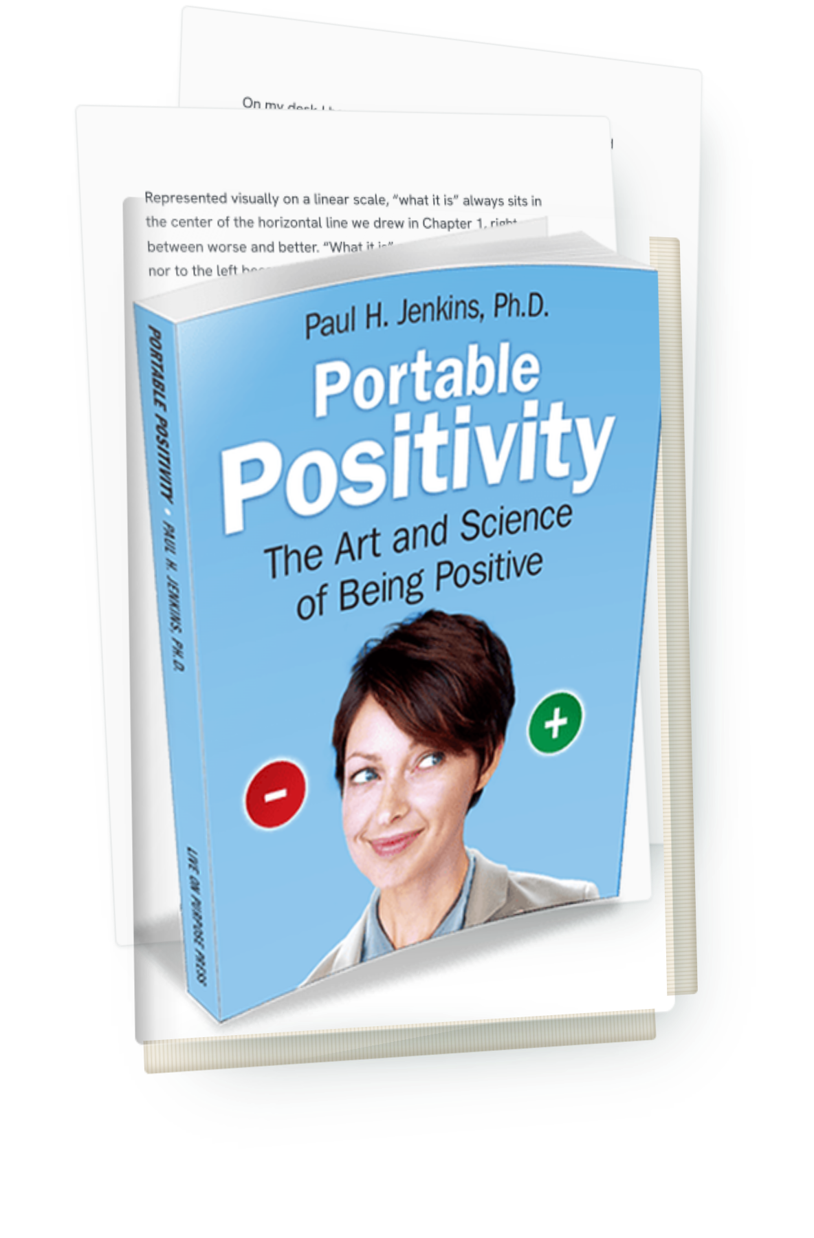 Portable Positivity minibook cover with two interior pages fanned behind it